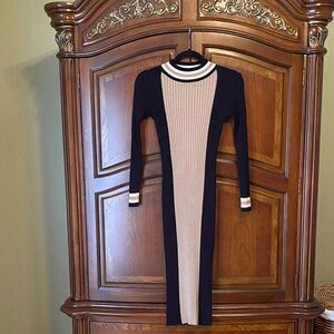 Taylor Black and Tan Knit Midi Dress